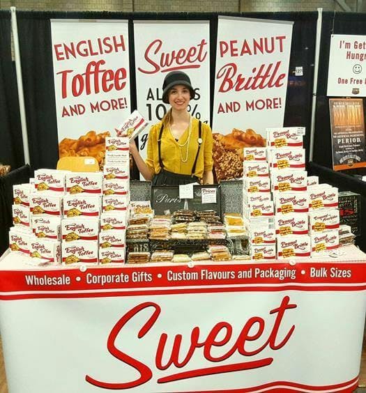 Dannah from Canada Sweet Shop selling brittle at a market