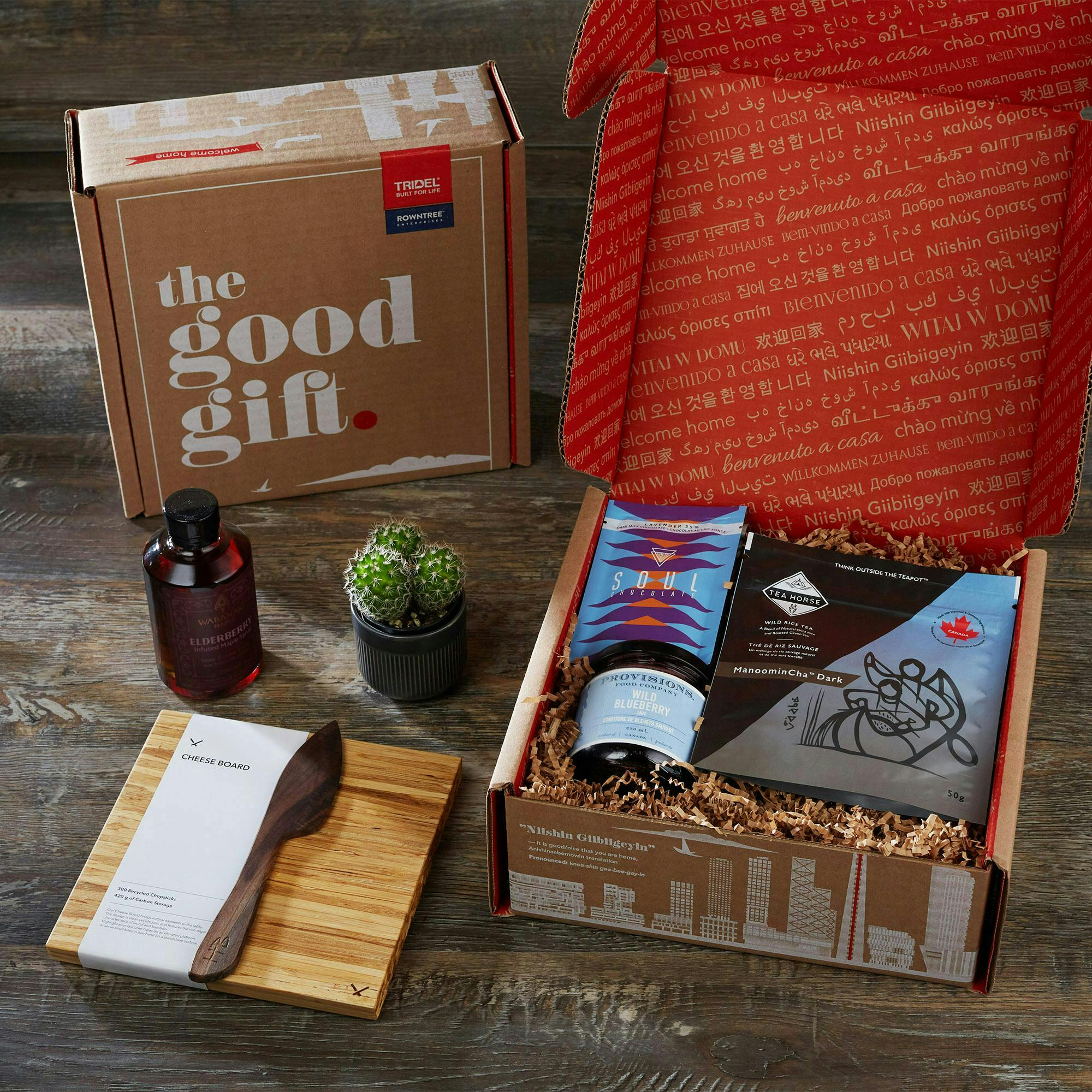 Curated gift box full of breakfast goodies for custom corporate gift program